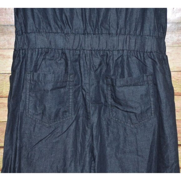 Blue Spice Dark Chambray Tube Top Sleeveless Romper Jumpsuit Size L Crop Pockets - Picture 7 of 9